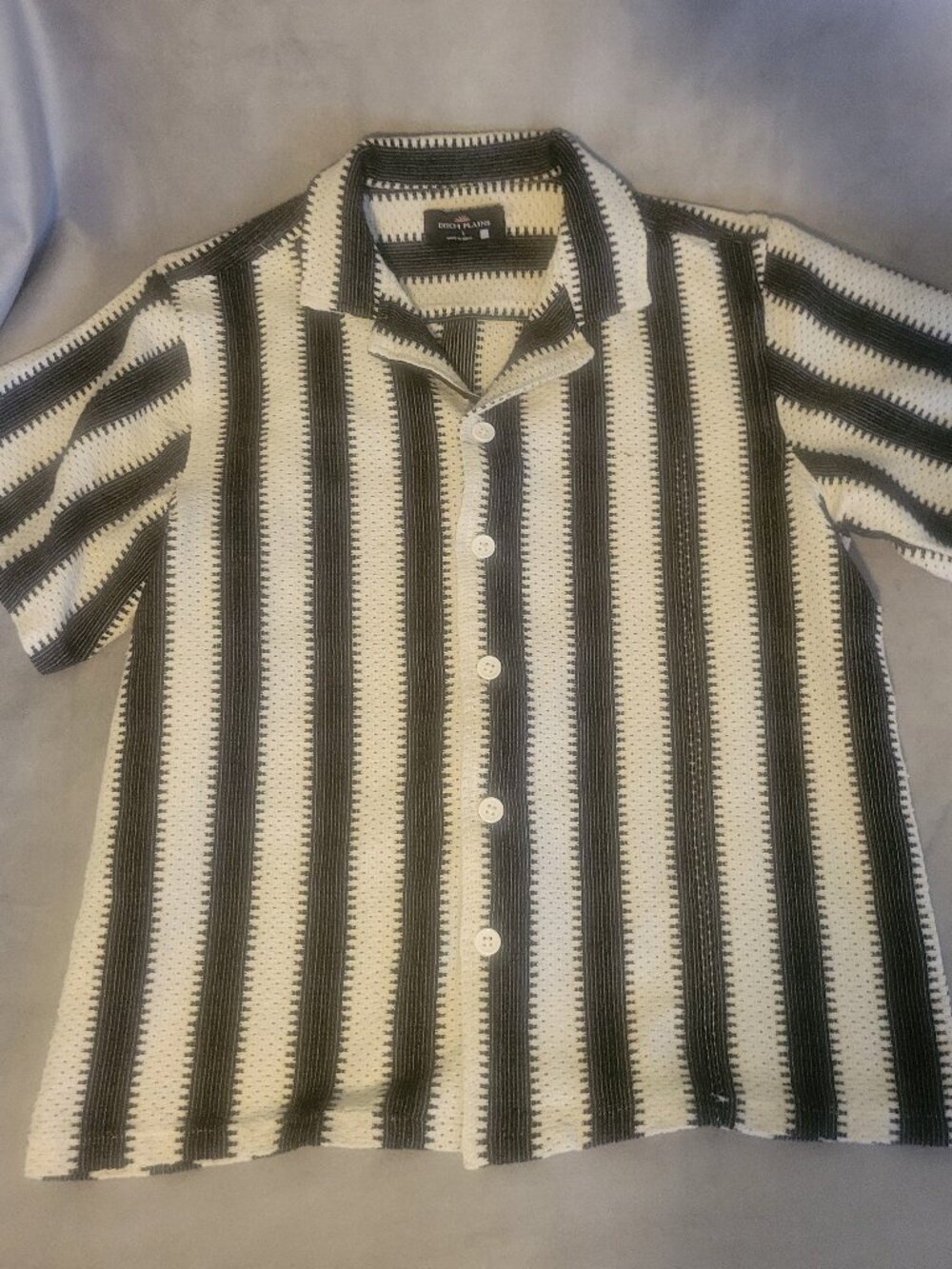 Ditch Plains Men's Striped Weaved Button-Up Shirt Black White Stripe L